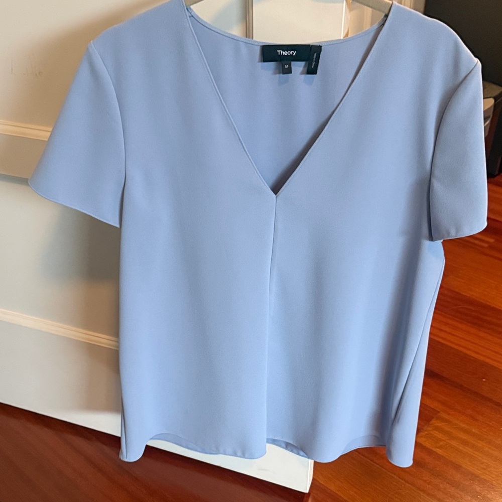 Theory Women's Soft Blue V-Neck Blouse